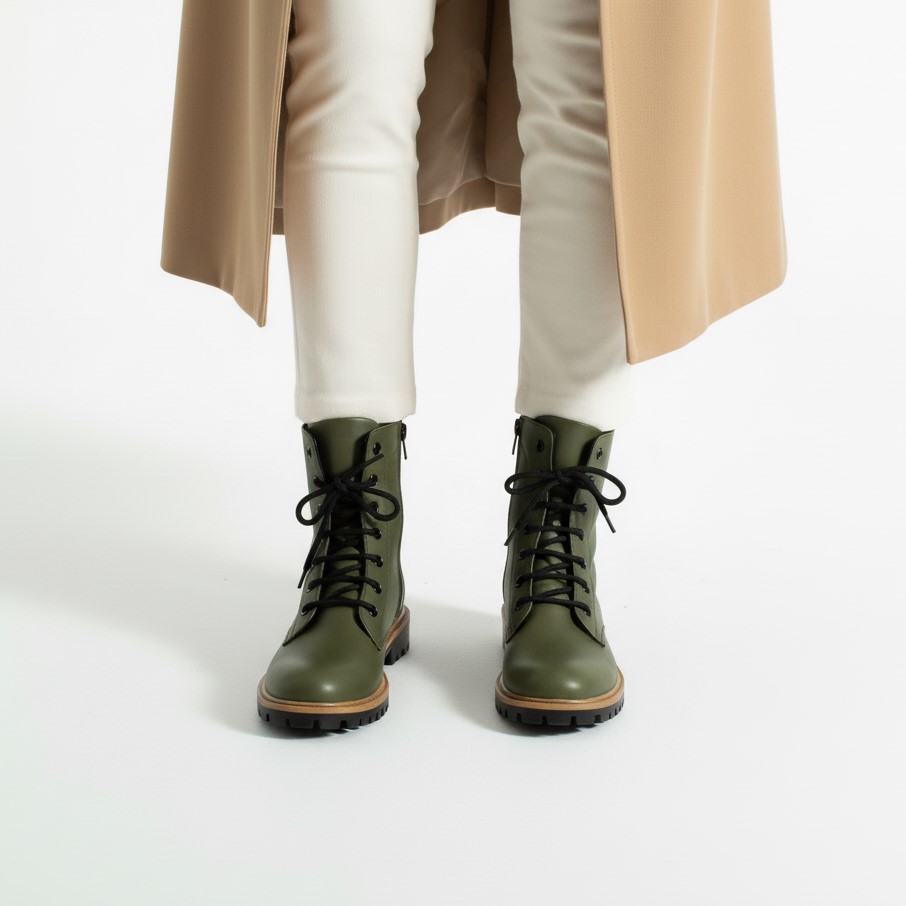 Дамски тъмнозелени кубинки естествена кожа с цип Дамски боти 14 Дамски тъмнозелени кубинки естествена кожа с цип - Image 4