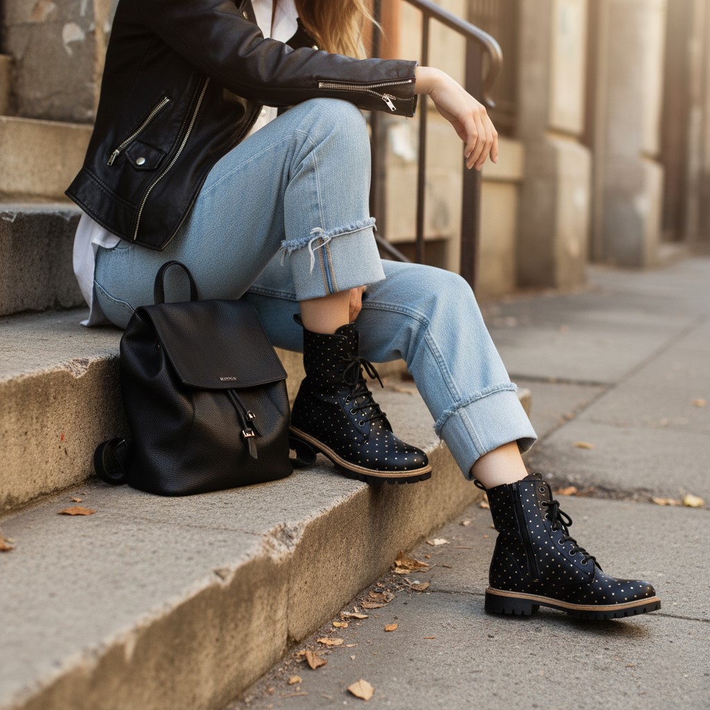 Дамски черни боти тип кубинки от естествена кожа Дамски боти 16 Дамски черни боти тип кубинки от естествена кожа - Image 6