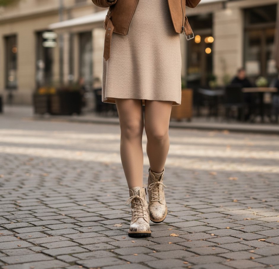 Дамски бежови боти тип кубинки от естествена кожа Дамски боти 20 Дамски бежови боти тип кубинки от естествена кожа - Image 10