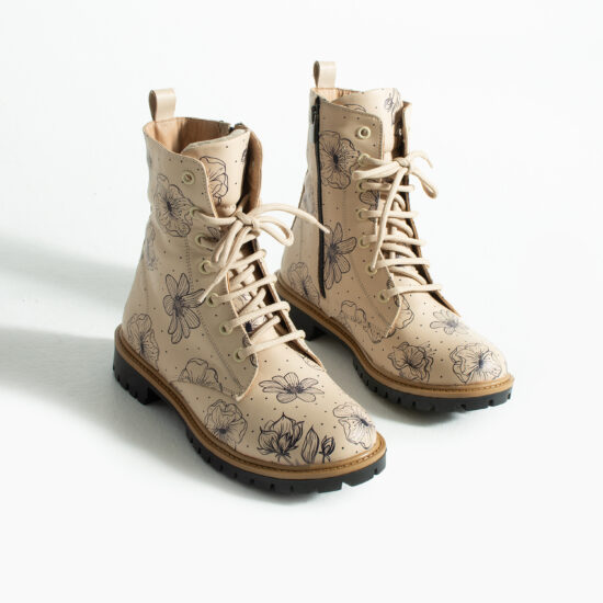 Botanica Дамски бежови боти тип кубинки от естествена кожа /