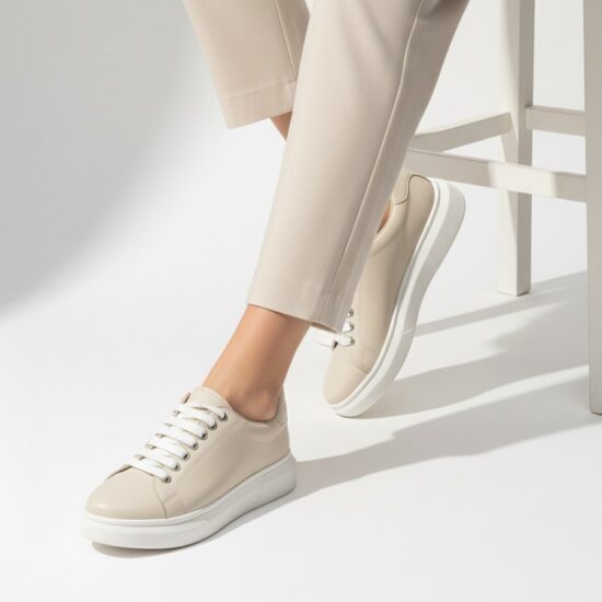 Анатомични бежови дамски кецове от естествена кожа Дамски кецове и сникърси