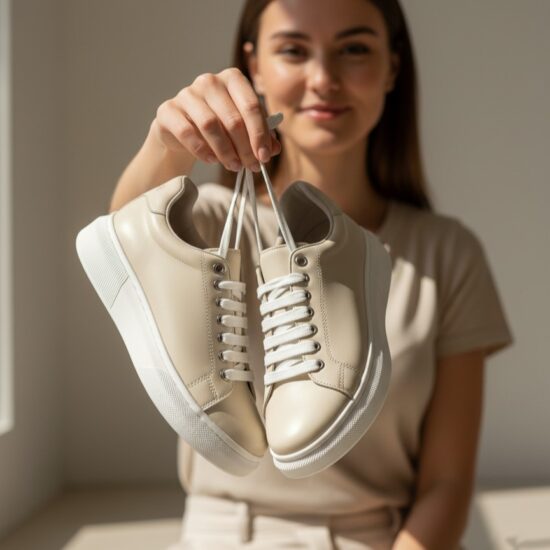 Timeless Crème Анатомични бежови дамски кецове от естествена кожа /