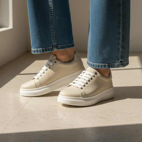 Timeless Crème Анатомични бежови дамски кецове от естествена кожа /