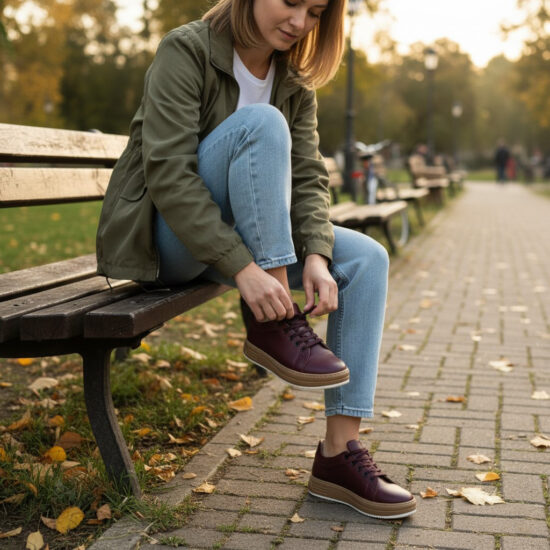 Nova Bordeaux Дамски анатомични кецове от естествена кожа в цвят бордо /