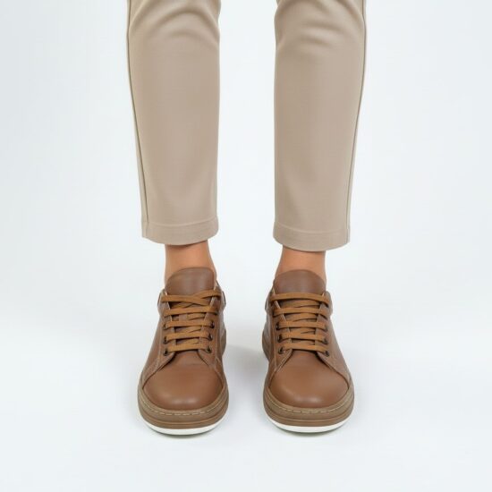 Nova Caramel Дамски кафяви анатомични кецове от естествена кожа /