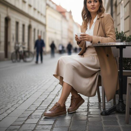 Nova Caramel Дамски кафяви анатомични кецове от естествена кожа /