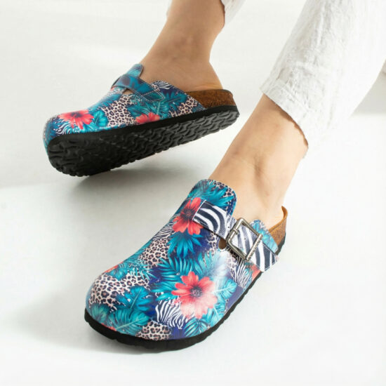 Дамски ортопедични чехли с цветен дизайн /