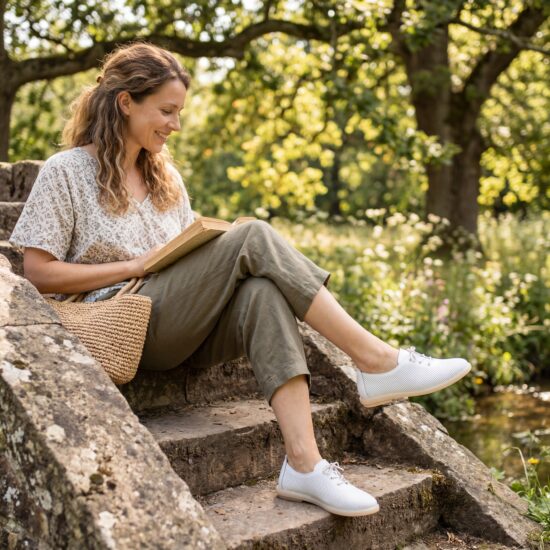 Дамски обувки с мемори пяна от естествена кожа - бели - Бял