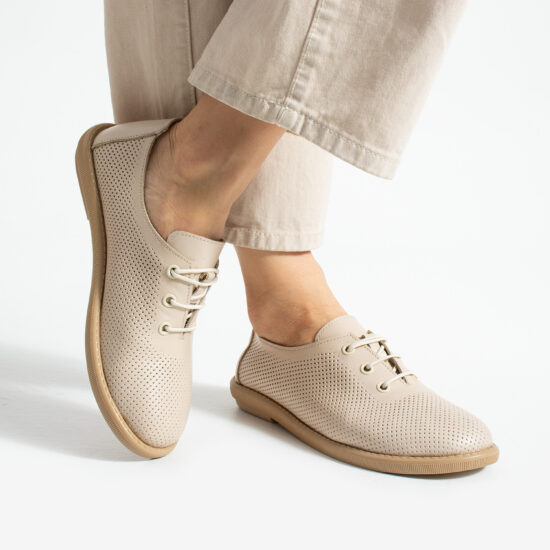 TS Memory Lite Дамски обувки с мемори пяна от естествена кожа - бежови - Естествена кожа