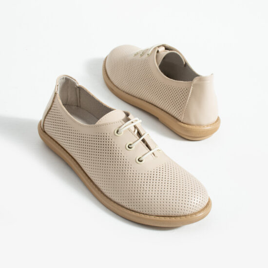 TS Memory Lite Дамски обувки с мемори пяна от естествена кожа - бежови - поглед отстрани