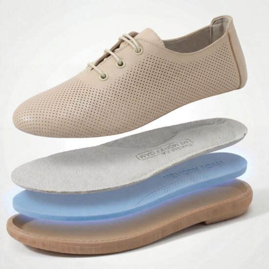 TS Memory Lite Дамски обувки с мемори пяна от естествена кожа - бежови - поглед отгоре