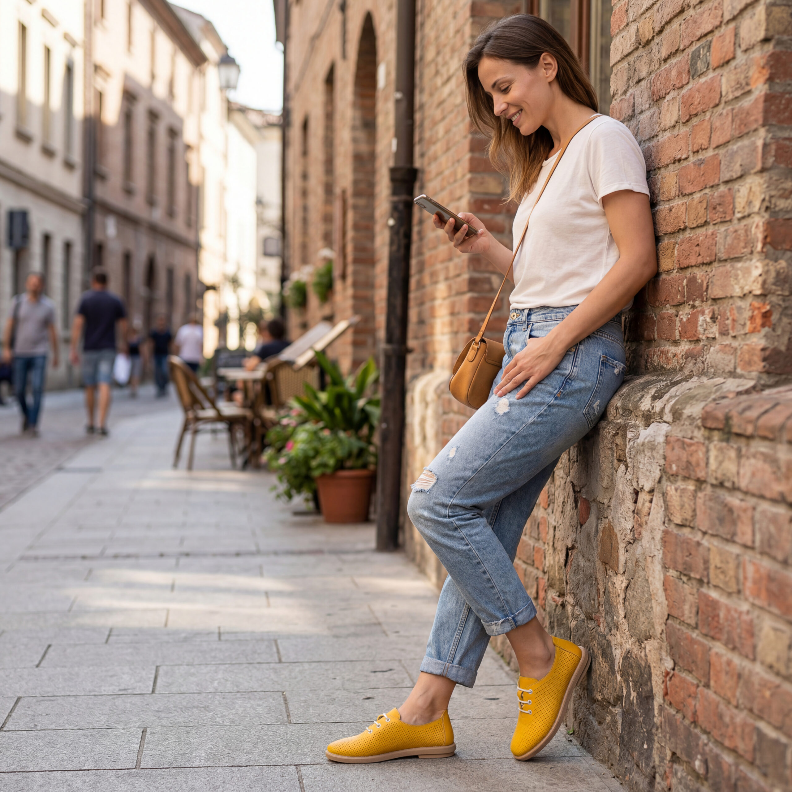 Дамски обувки с мемори пяна от естествена кожа – жълти Ежедневни обувки 17 Дамски обувки с мемори пяна от естествена кожа - жълти - поглед отгоре