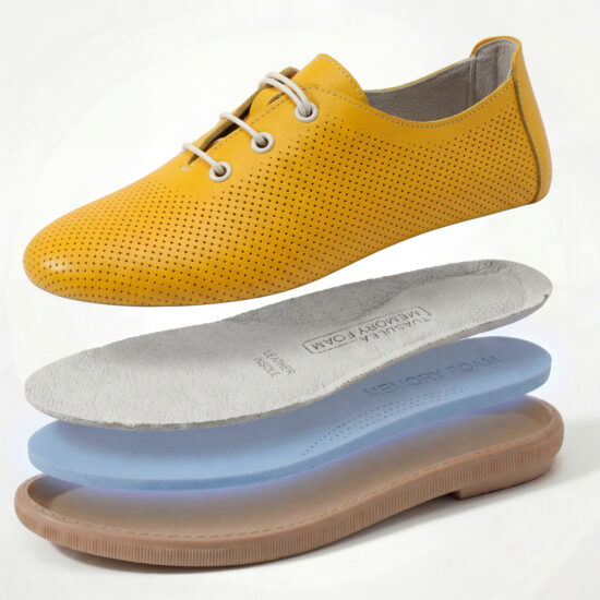 TS Memory Lite Дамски обувки с мемори пяна от естествена кожа - жълти - детайл