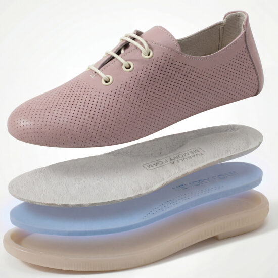 TS Memory Lite Дамски обувки с мемори пяна от естествена кожа - розови - поглед отгоре