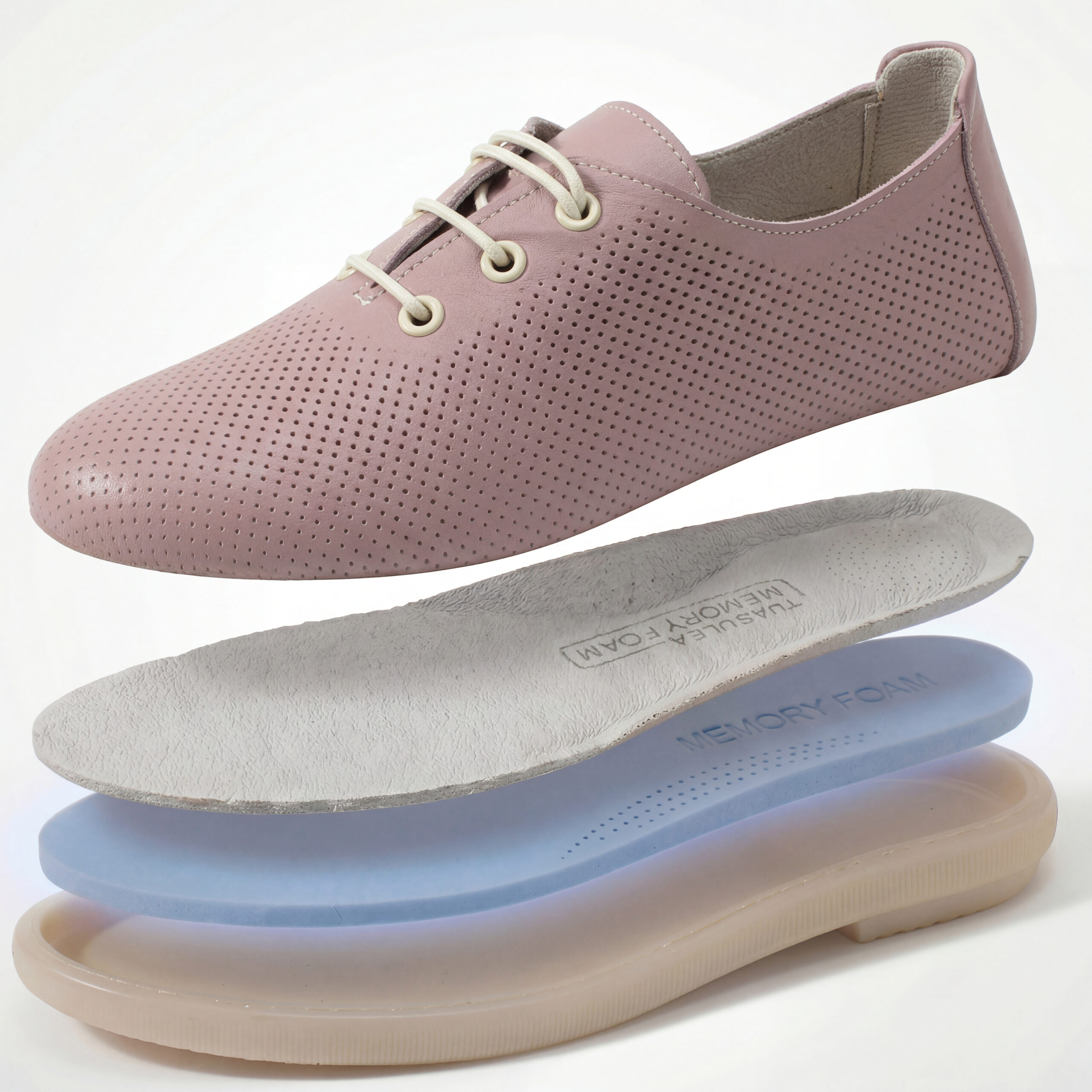 Дамски обувки с мемори пяна от естествена кожа – розови Ежедневни обувки 17 Дамски обувки с мемори пяна от естествена кожа - розови - поглед отгоре