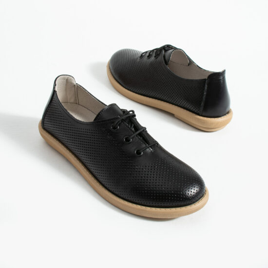 TS Memory Lite Дамски обувки с мемори пяна от естествена кожа - черни - поглед отстрани