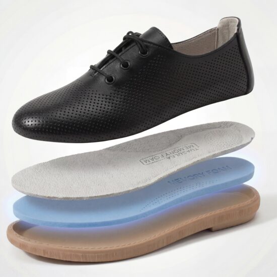 TS Memory Lite Дамски обувки с мемори пяна от естествена кожа - черни - поглед отгоре