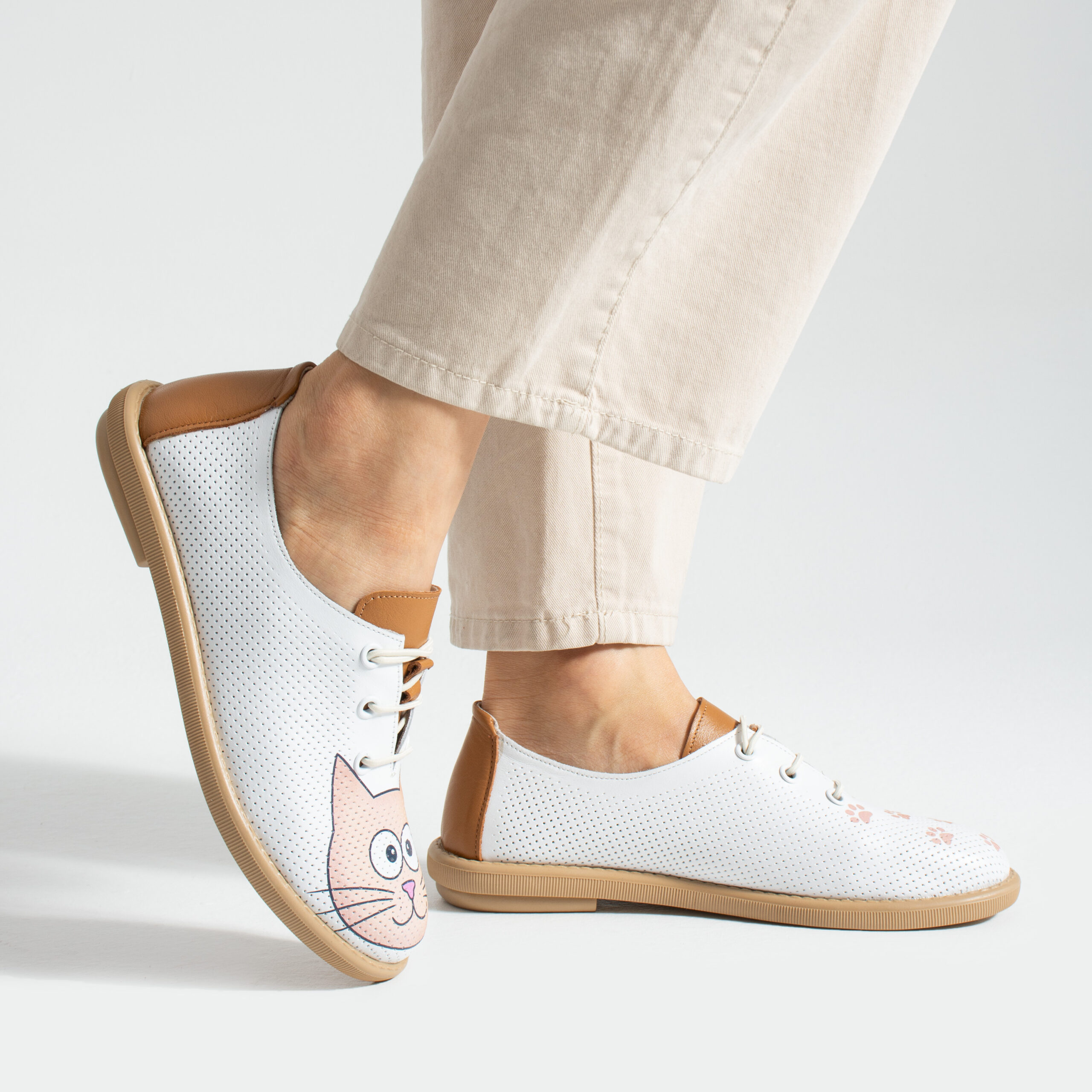 Дамски обувки с мемори пяна от естествена кожа с котешки принт Ежедневни обувки 13 Дамски TS Memory Lite от Естествена кожа