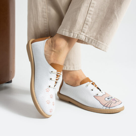 TS Memory Lite Дамски обувки с мемори пяна от естествена кожа с котешки принт - Естествена кожа