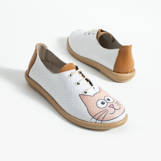 TS Memory Lite Дамски обувки с мемори пяна от естествена кожа с котешки принт - поглед отстрани