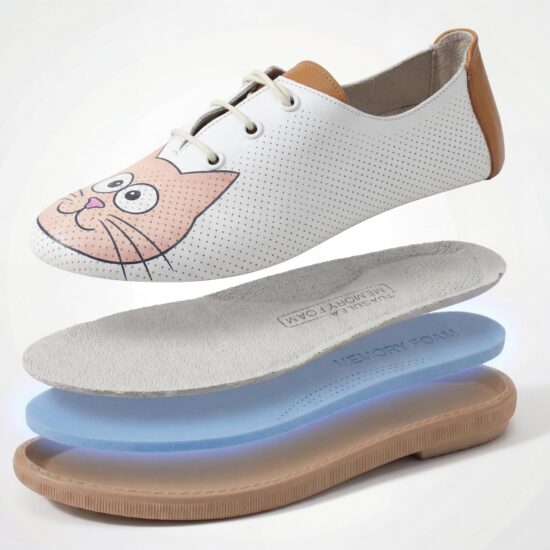 TS Memory Lite Дамски обувки с мемори пяна от естествена кожа с котешки принт - поглед отгоре