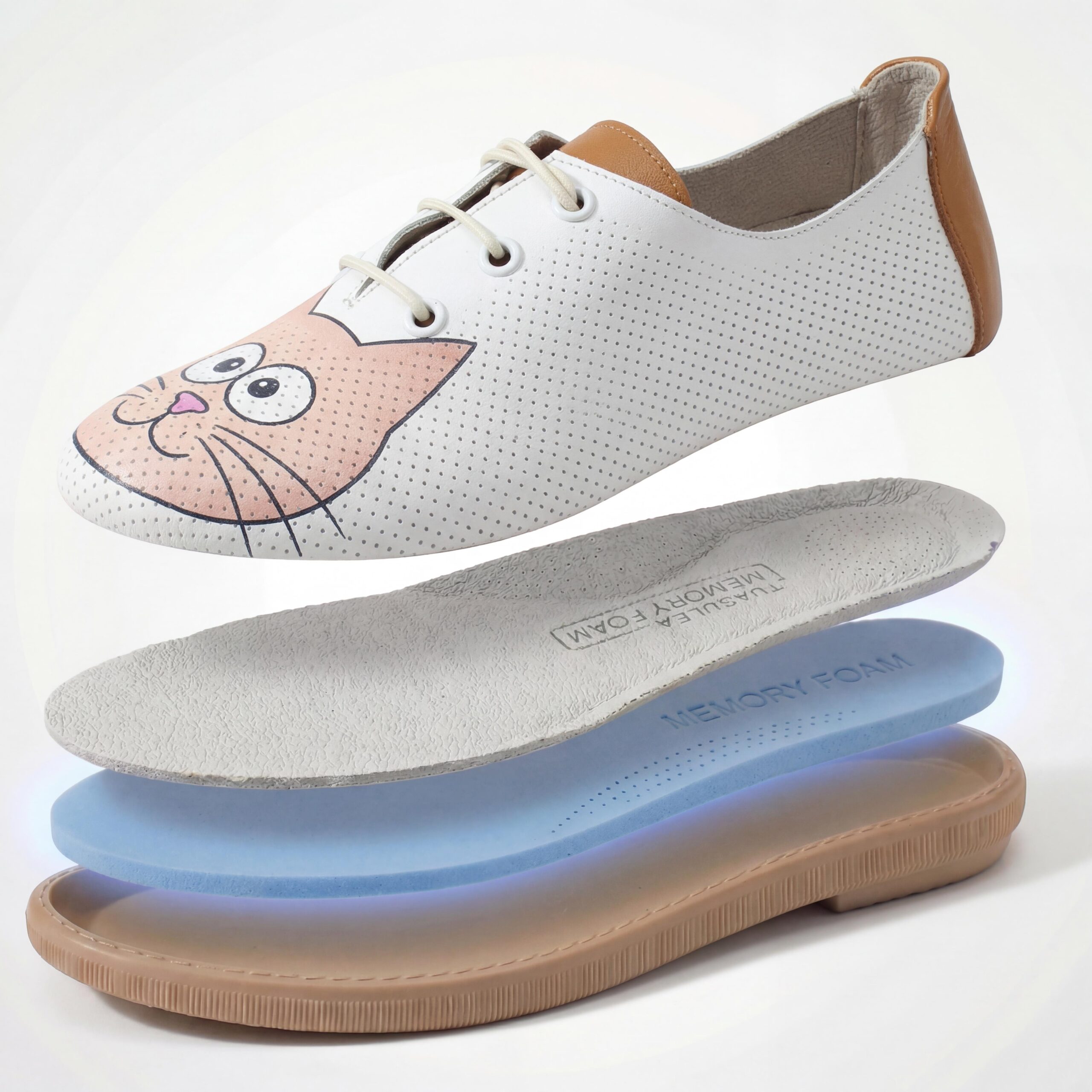 Дамски обувки с мемори пяна от естествена кожа с котешки принт Ежедневни обувки 17 Дамски обувки с мемори пяна от естествена кожа с котешки принт - поглед отгоре