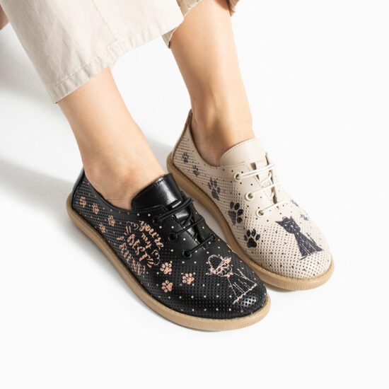 Дамски обувки с мемори пяна от естествена кожа - черно и бежово