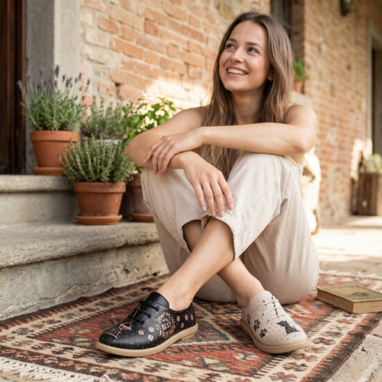 Дамски обувки с мемори пяна от естествена кожа - черно и бежово - Черен Бежов