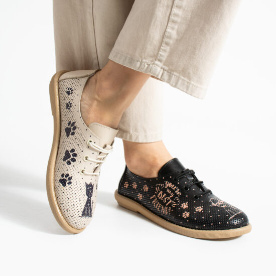 Дамски Дамски обувки с мемори пяна от естествена кожа - бежово и черно от Естествена кожа