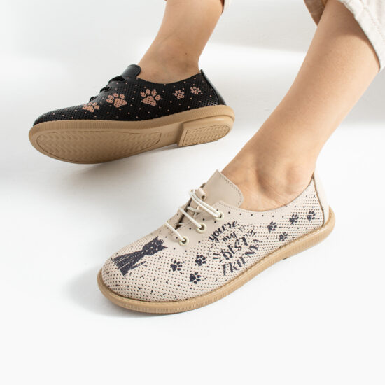 Дамски обувки с мемори пяна от естествена кожа - бежово и черно 10941 Черен Бежов