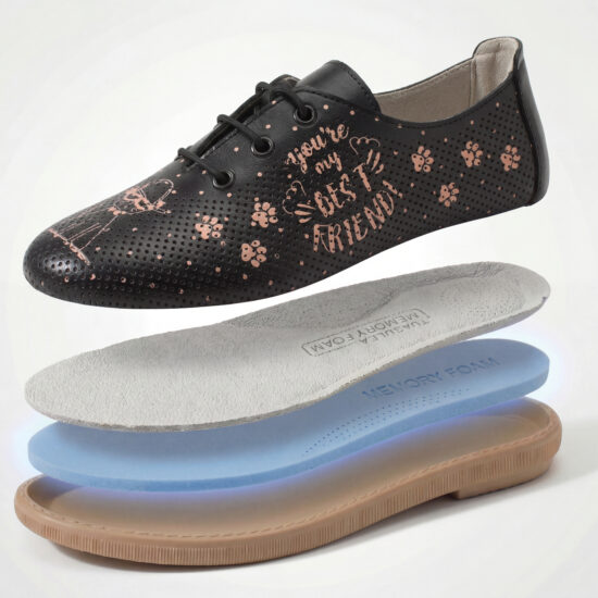 Дамски обувки с мемори пяна от естествена кожа - черно и бежово - поглед отгоре