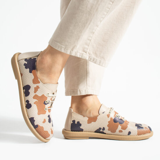 Дамски обувки с мемори пяна от естествена кожа с камуфлаж - Естествена кожа