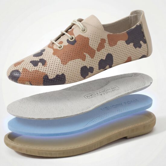 Дамски обувки с мемори пяна от естествена кожа с камуфлаж - поглед отгоре