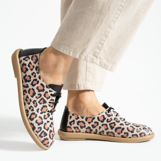 Дамски обувки с мемори пяна от естествена кожа с леопардов принт - Естествена кожа