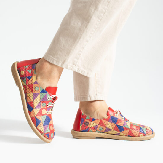 Дамски обувки с мемори пяна от естествена кожа с геометричен принт - Естествена кожа