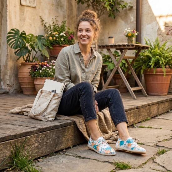 Дамски обувки с мемори пяна от естествена кожа - цветни - Бял Цветен