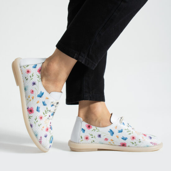 Дамски обувки с мемори пяна от естествена кожа с флорални мотиви - Естествена кожа