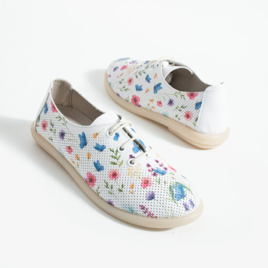 Дамски обувки с мемори пяна от естествена кожа с флорални мотиви - поглед отстрани