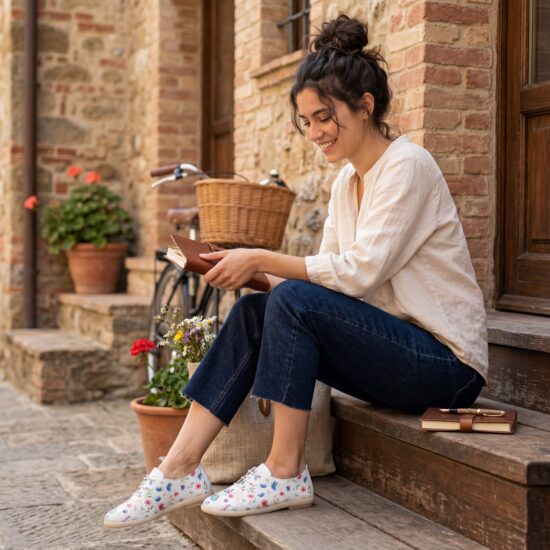 Дамски обувки с мемори пяна от естествена кожа с флорални мотиви - детайл