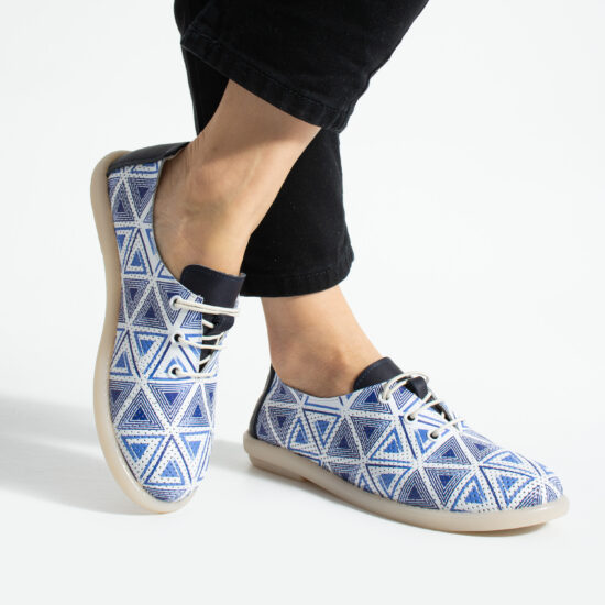 Дамски Дамски обувки с мемори пяна от естествена кожа - сини с принт от Естествена кожа