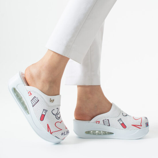 Анатомични медицински чехли на платформа от естествена кожа с принт Pulse — 2