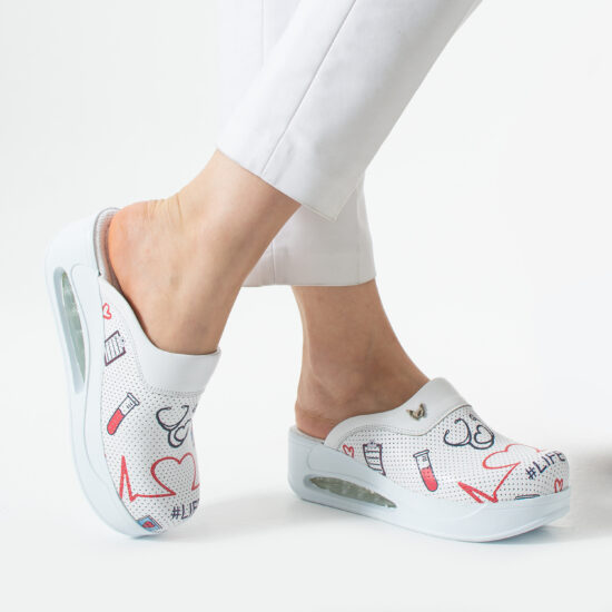 Анатомични медицински чехли на платформа от естествена кожа с принт Pulse — 3