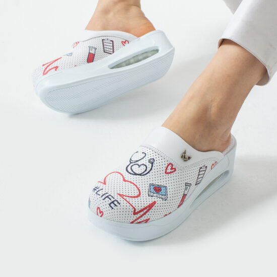 Анатомични медицински чехли на платформа от естествена кожа с принт Pulse — 4