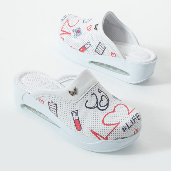 Анатомични медицински чехли на платформа от естествена кожа с принт Pulse — 5