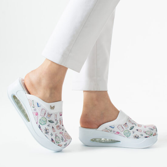 Анатомични работни чехли на платформа от естествена кожа – принт SkinLab — 2