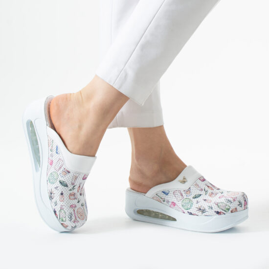 Анатомични работни чехли на платформа от естествена кожа – принт SkinLab — 3