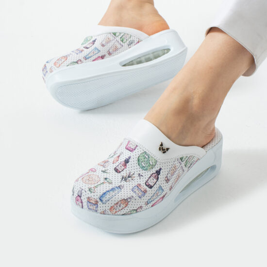 Анатомични работни чехли на платформа от естествена кожа – принт SkinLab — 4