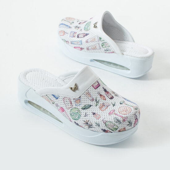 Анатомични работни чехли на платформа от естествена кожа – принт SkinLab — 5