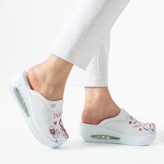 Анатомични медицински чехли на платформа от естествена кожа - принт Doctor — 2