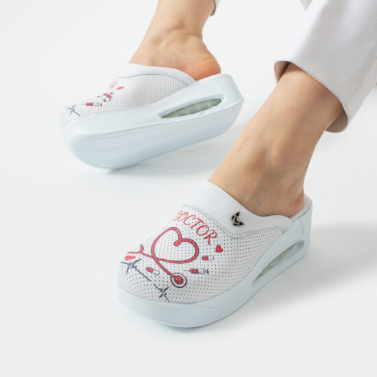 Анатомични медицински чехли на платформа от естествена кожа - принт Doctor — 4